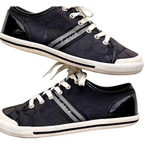 COACH Folly Sneakers Black Canvas & Patent Heel 6 B - Picture 9 of 11